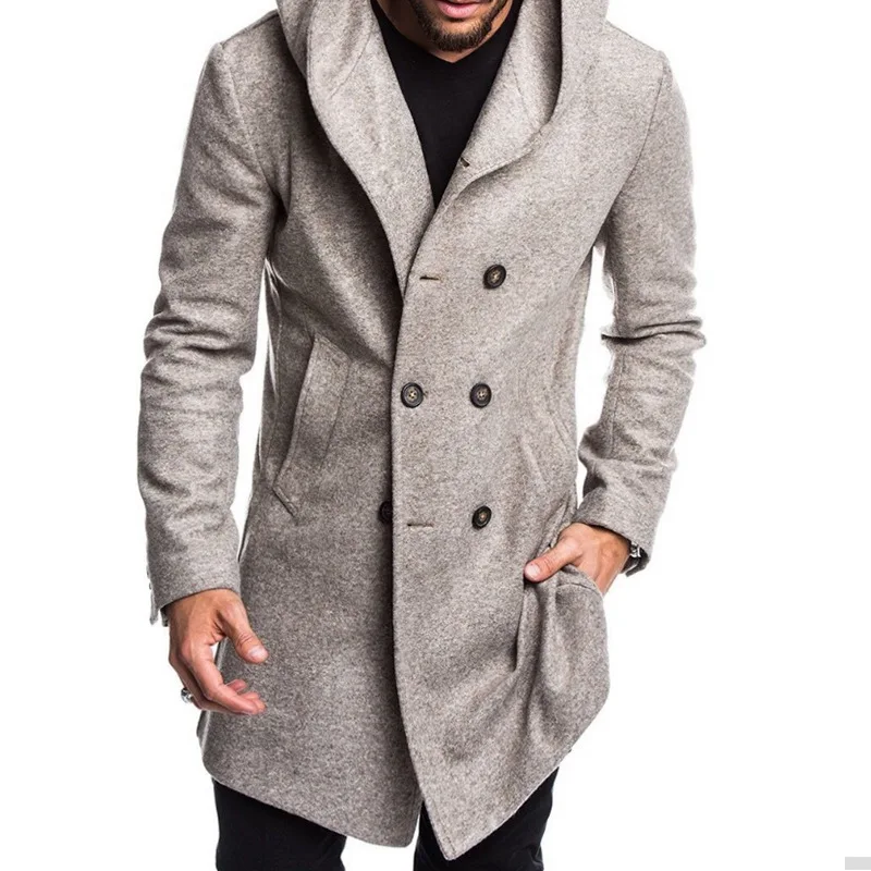 Осеннее Мужское пальто, повседневное одноцветное шерстяное пальто, пальто для мужчин, одежда, длинное пальто для мужчин, большие размеры,, Мужской плащ, куртка