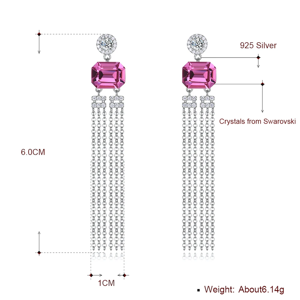 Серьги-подвески из стерлингового серебра с длинной кисточкой, кристаллов Swarovski, висячие серьги для женщин, модное ювелирное изделие, подарок