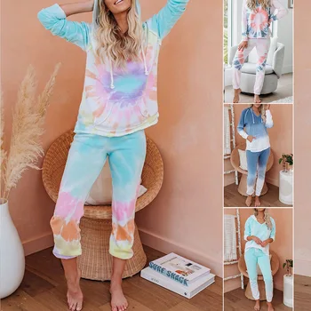 

Round neck women's fashion home night soft women's Pajama suit Pajama shorts casual summer long sleeve top casual clothes