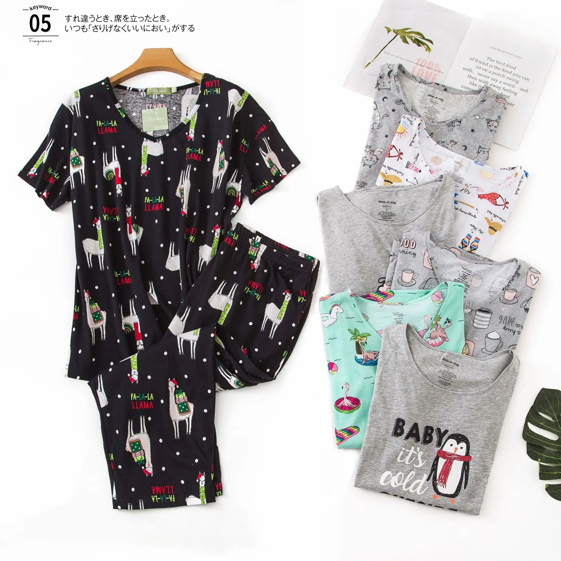 Plus Size Pajamas for Women Summer Short Sleeves Calf-Length Pants Pijama Mujer V-Neck Printing Loungewear Pyjamas Sleepwear