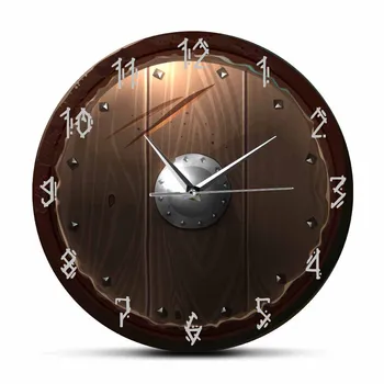 

Barbaric shield silent sweep second movement wall clock Viking medieval men's cave home decoration art clock 3d wall clock