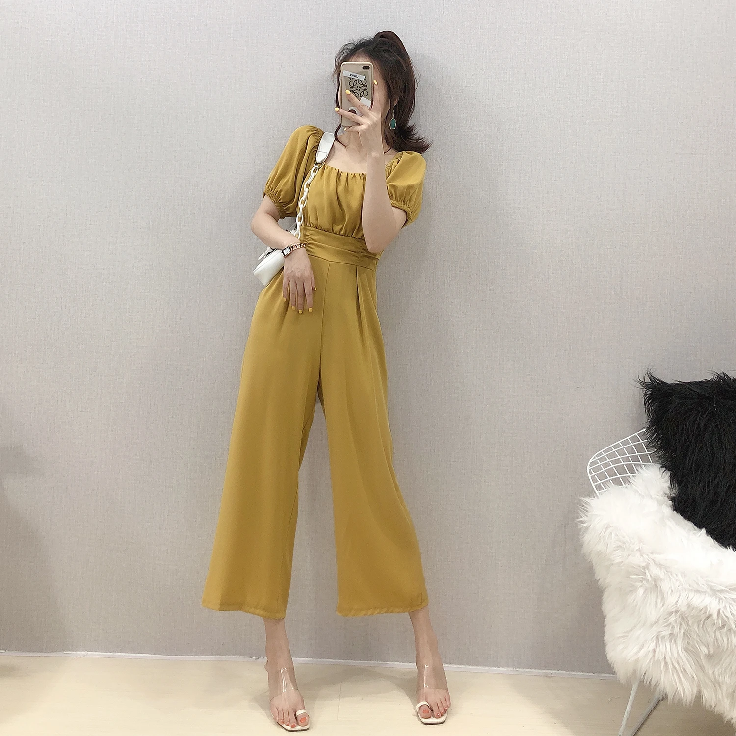 

Fashion Korean temperament slim slimming new chiffon jumpsuit women's summer straight loose loose slacks wide leg pants