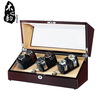 

6 Watch Winders Wooden High Gloss PE Finish Japanese Quiet Motor Acrylic Window Storage Display Watches Box With LED Light Case