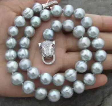 

Leopard Clasp AA 10-11MM NATURAL SOUTH SEA BAROQUE GRAY PEARL NECKLACE 18"