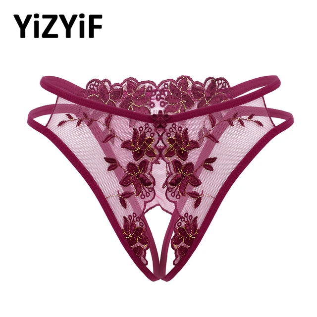 Women Sexy Panties G-string Thong Underwear Floral Embroidery See