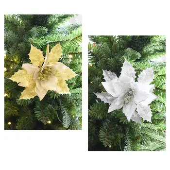 

12Pieces 12Pieces Glitter Poinsettia Flowers Christmas Tree Poinsettia Ornaments for Christmas Valentine's Day New Year Floral