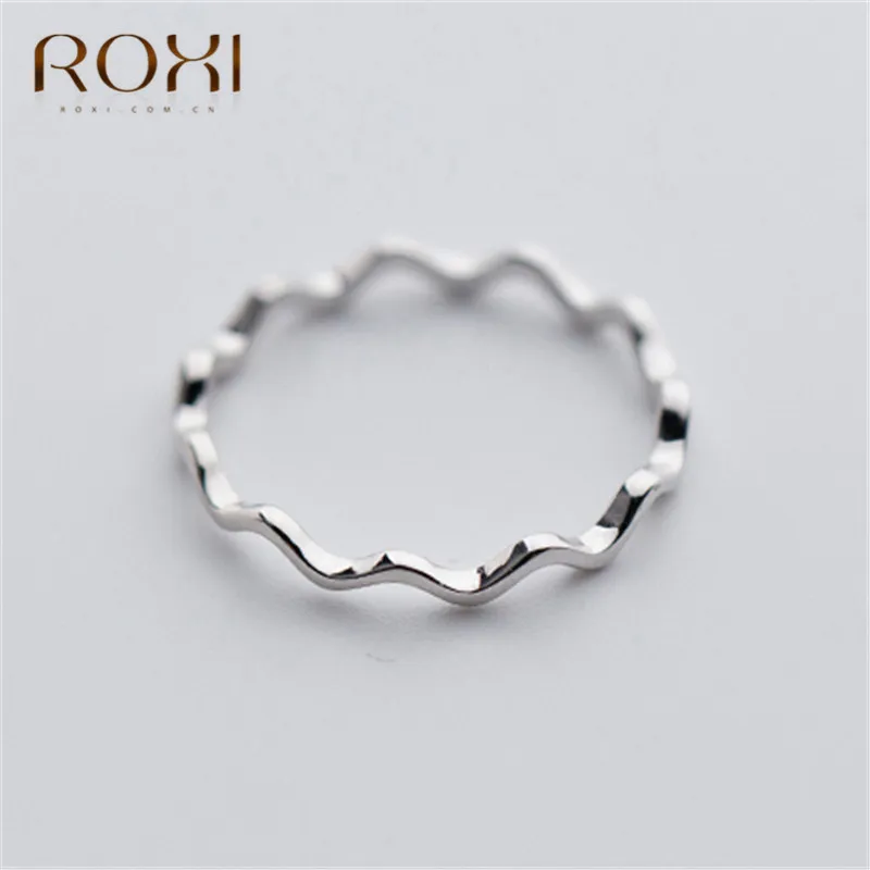 ROXI, 925 пробы, серебряные кольца на палец для женщин, простая тонкая линия, Кривая волна, дикое гладкое кольцо, регулируемое обручальное кольцо, ювелирное изделие