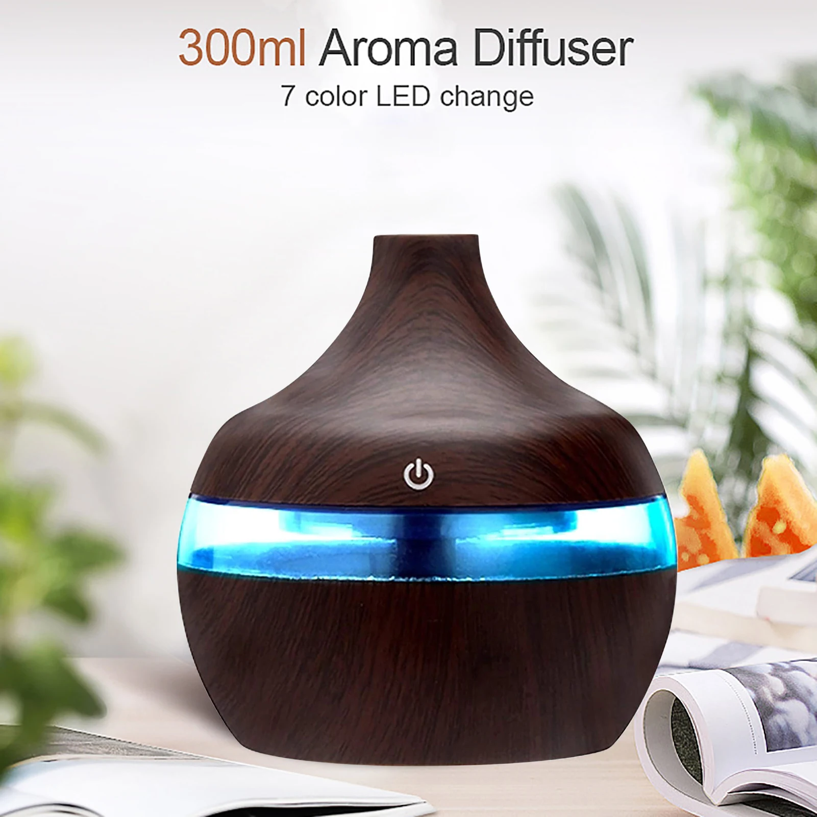 Aroma Oil Diffuser 300ML Essential Aroma Oils Diffuser 5V Electric Humidifier Wood Grain Colorful Luminous Air Humidifier USB Mini Mist Maker