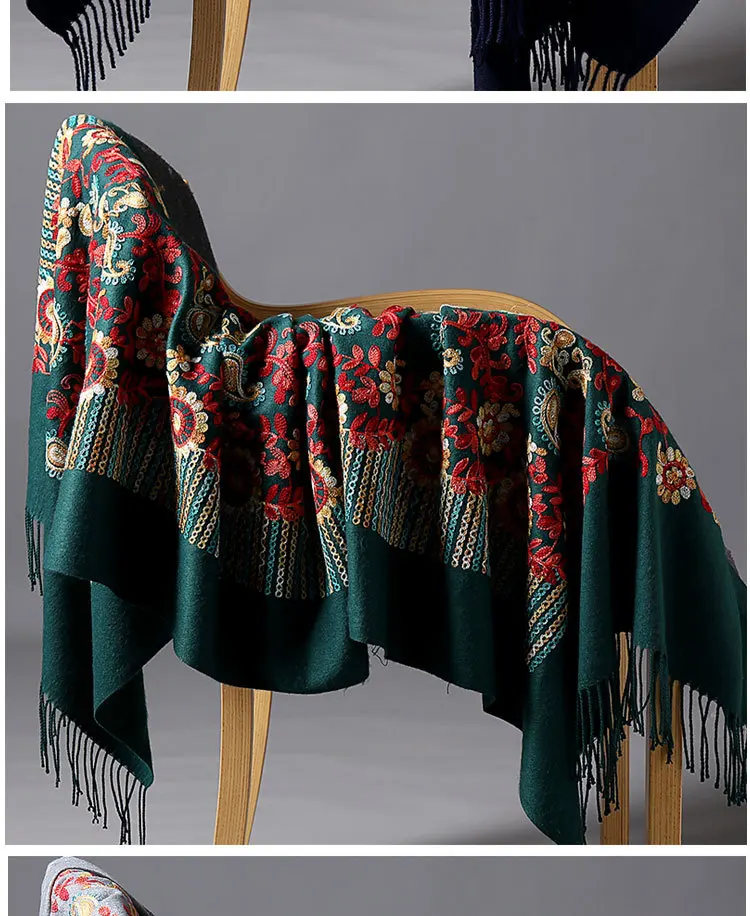 Бренд embroidy2019 шарф для женщин зимние новые кашемировые шарфы Дамская Шаль Обертывание женский платок одеяло с кисточками бандана Пашмина