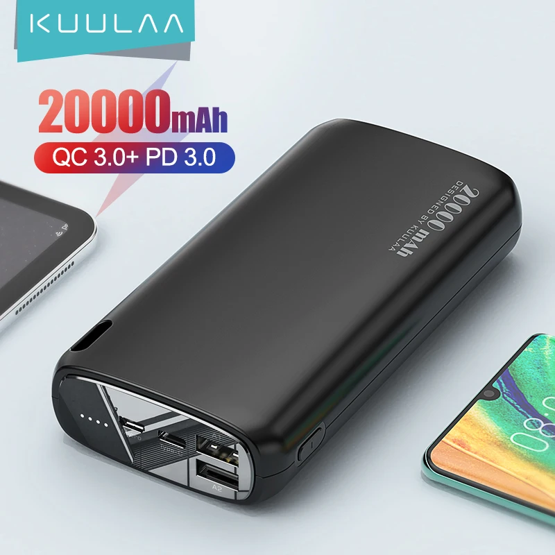 KUULAA-Batería Externa de 20000 mAh para móvil, Powerbank de carga portátil, para Xiaomi Mi