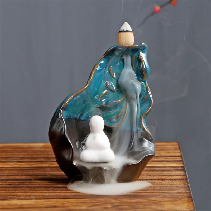 Ручной работы керамическая лотоса монах курильница для благовоний горелка подставка для ароматических палочек водопад курильница чай ПЭТ домашний декор+ 20 шт конусов