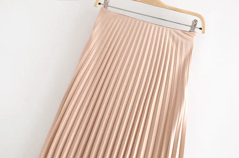 VomVoa European and American trendy wild solid color draped three-color skirt women casual satin pleated skirt women