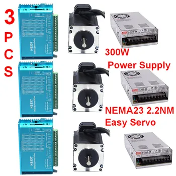 

3PCS NEMA23 57mm 2.2Nm DC24-60V Closed loop Stepper Motor Drive Kit with 300W Power Supply Easy Servo for CNC