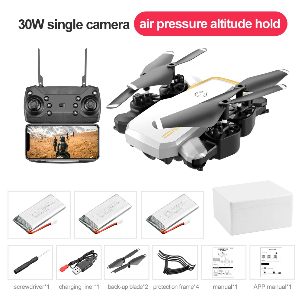 White 0.3MP 3Battery LF609 Дрон 4K с HD камерой wifi 1080P двойная камера следуя за мной Квадрокоптер FPV Профессиональный Дрон игрушка для детей vs SG106 E58 E520S - Цвет: White 0.3MP 3Battery