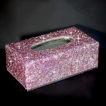 

Large Fashion PU Leather Crystal Diamond Tissue Case Household Car Paper Tissue Box Cover Wipe Holder Living Room Luxury