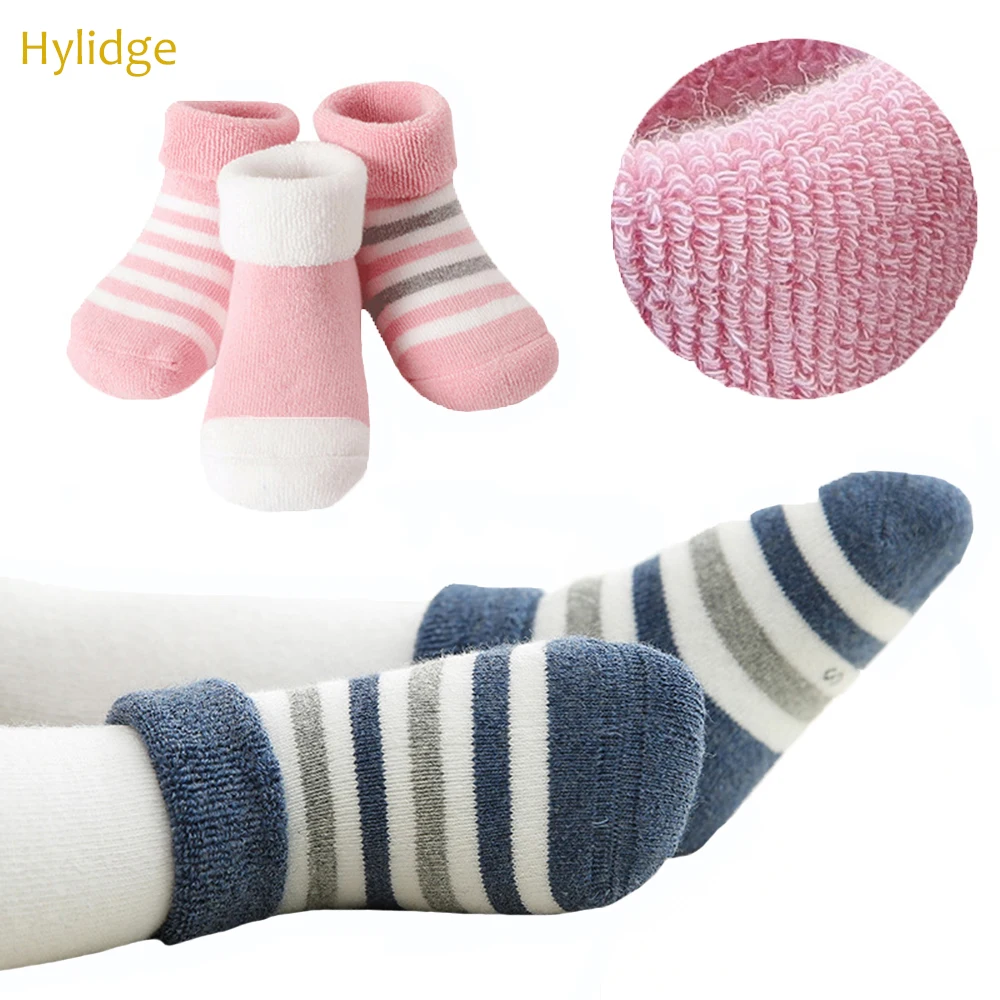 Hylidge/3 пар/лот носки для маленького мальчика/девочки,, толстые теплые осенне-зимние детские носки 0-3 лет, махровые носки для новорожденных