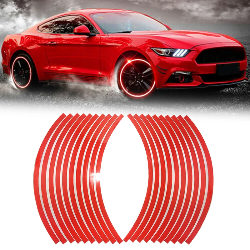20 Red Reflective Motorcycles Along The Striped Wheel Decal Tape