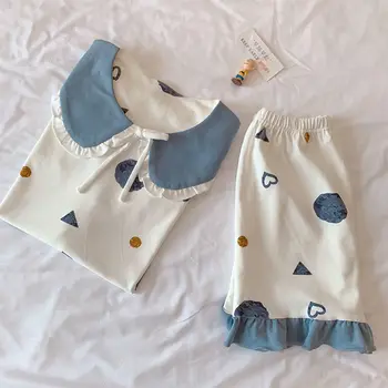 

Pyjamas Women 2020 Pijama Verano Mujer Cute Pajamas for Women Cotton Heart Print Sleepwear Home Suit Female Summer Set Nightie