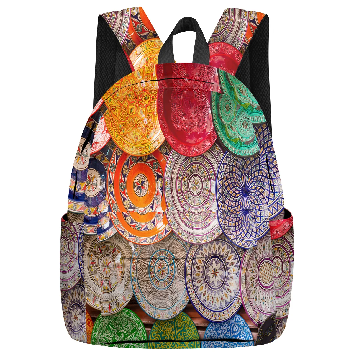 

WHEREISART Beautiful Plate Mandala Pattern Fashion Style Backpacks Junior High School Student Scratch Resistant Thanksgiving Da