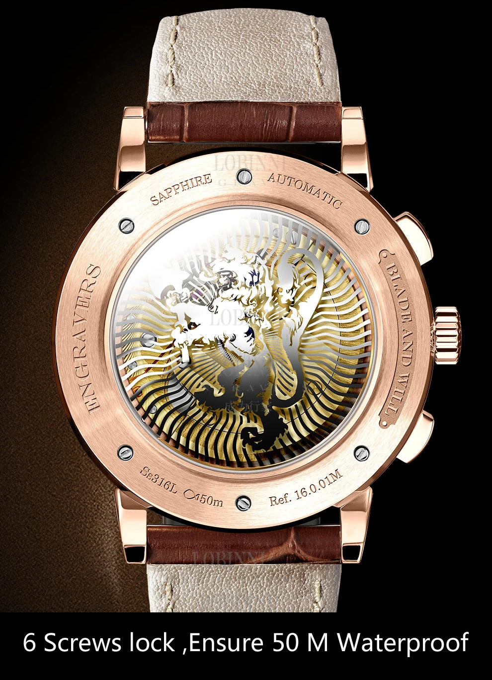 Switzerland LOBINNI мужской роскошный бренд часов автоматические механические мужские наручные часы Сапфировая кожа Tracer часы relogio L16001-2