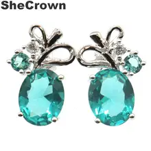 18x11 мм SheCrown создан насыщенный Синий Аквамарин Белый CZ подарок для дам серебряные серьги
