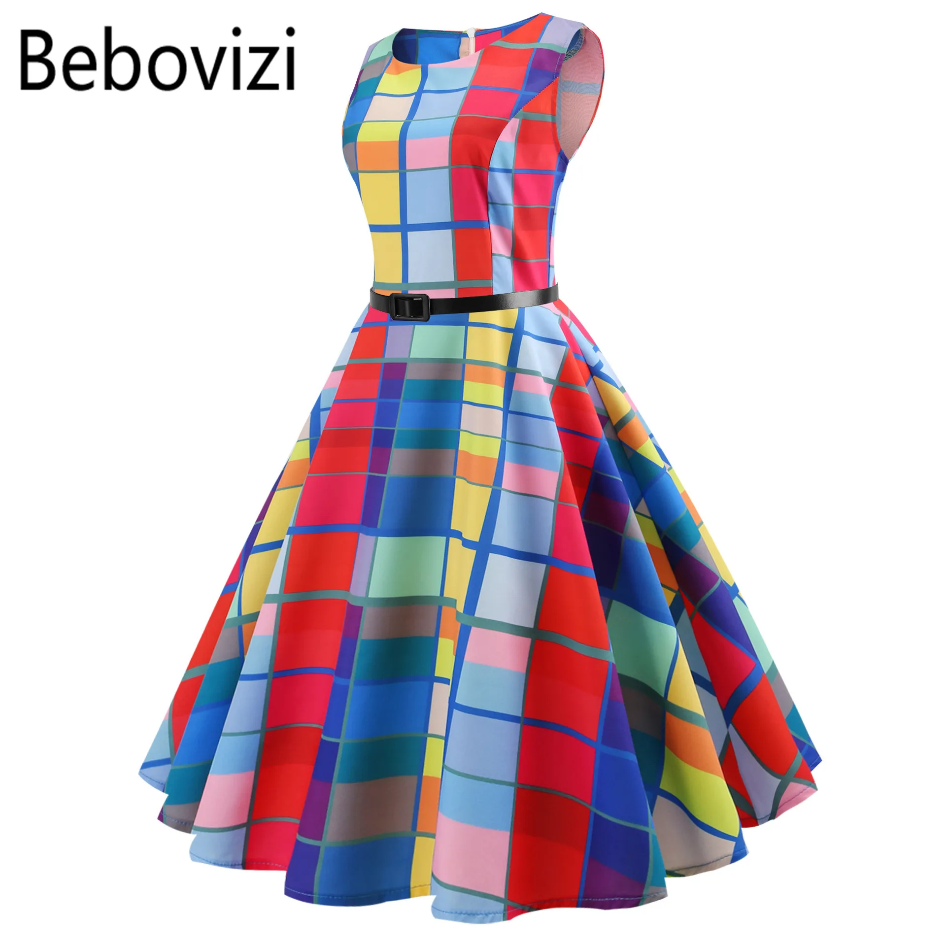 Женское винтажное платье в радужную клетку размера плюс Vestidos Hepburn вечерние