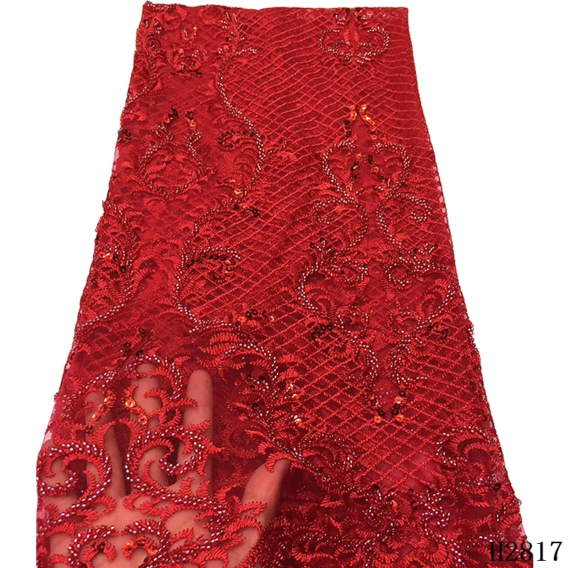 Высокое качество ручной работы бисером африканская кружевная ткань новейшая нигерийская кружевная ткань, французский Тюль кружевная ткань для свадебного платья HX2817
