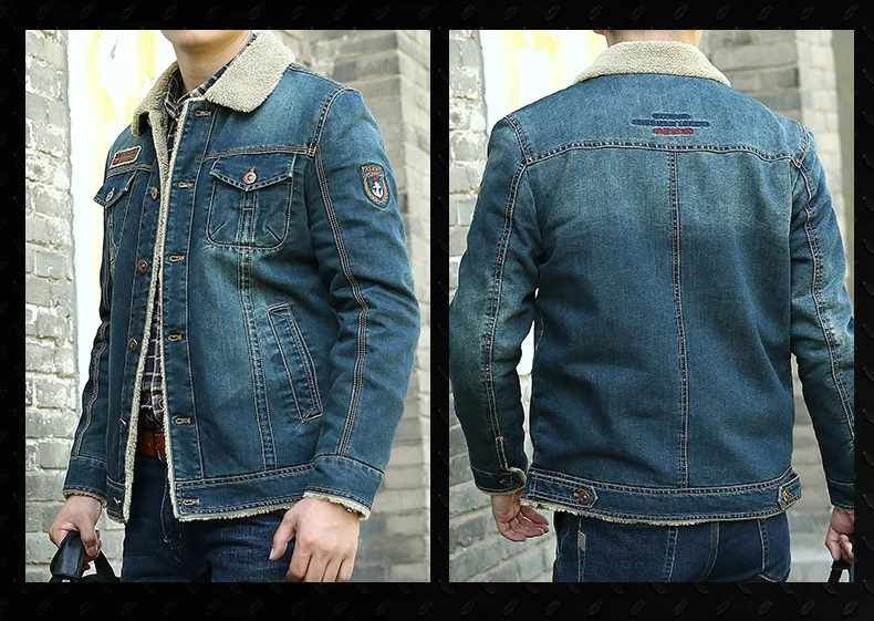 Liketkit Men's Winter Denim Parkas Male Smart Casual Thicken Jeans Jackets Mens Fleece Short Warm Vintage Fashion Overcoat