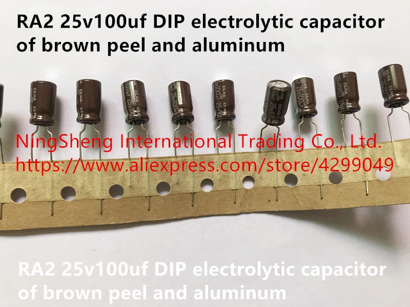 Оригинал Новинка 100% Япония Импорт RA2 25v100uf DIP электролитический конденсатор коричневой пилки и алюминия (индуктор)