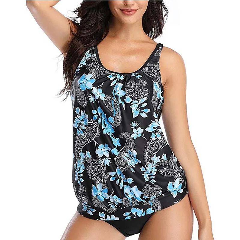

2017 Women Tankini Hot Summer 2 Piece Colorblock Tankini Skort Bottom Push Up Swimsuit Sport Swimwear Plus Size BathSuit Beach