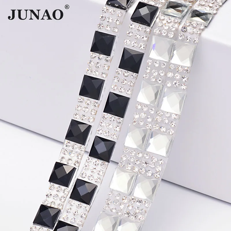 JUNAO 5 ярдов * 8 мм Прозрачная Черная Стеклянная стразы отделочная цепочка детская