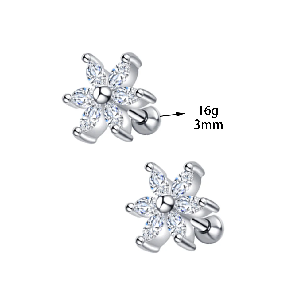 silver white zircon TIANCIFBYJS круглый шар шпилька из нержавеющей стали серьги-штанги набор хрящевая спираль серьги пирсинг для Ушной Хрящ уха - Окраска металла: silver white zircon