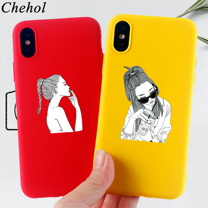 

Fashion Cell Phone Cases for IPhone X XS MAX XR 8 7 6s Plus Bad Girl Case Soft Silicone TPU Fitted Candy Back Covers Accessories