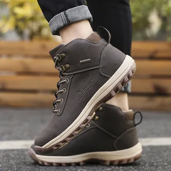 

2020 winter new fashion mens casual boots big size 39-48 plus cotton leather boots young boys warm lace up men boots A392