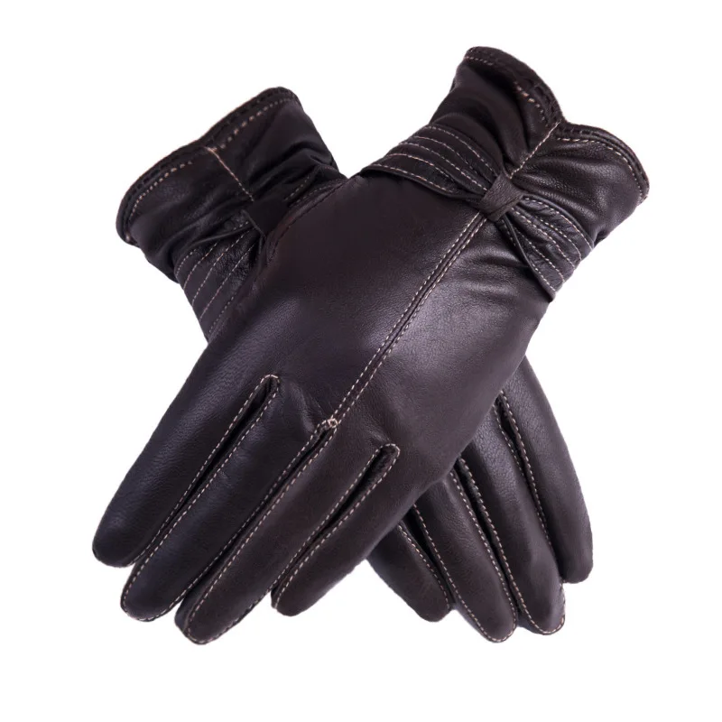 Dark brown Glove Woman Genuine Leather варежки перчатки зимние варежки женские перчатки мужские Promotion Black Gloves Sheepskin - Цвет: Dark brown
