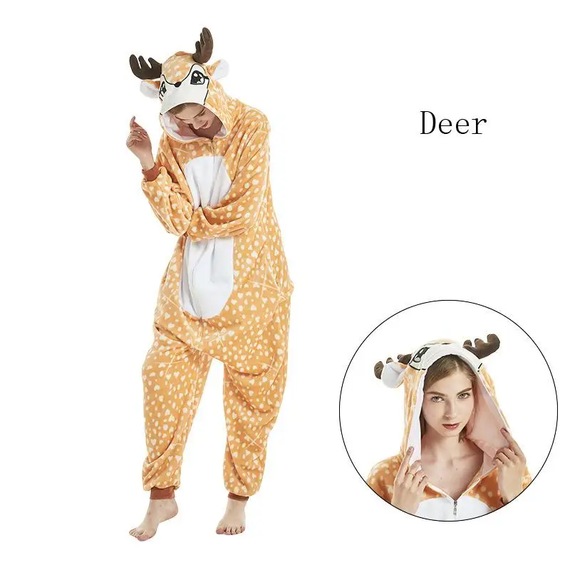 New Deer Зимняя Пижама с единорогом Kigurumi, одежда для сна в виде животных, комбинезон-Лев с оленем, женский, мужской, унисекс, Пижама для взрослых, комплект домашней одежды - Цвет: New Deer