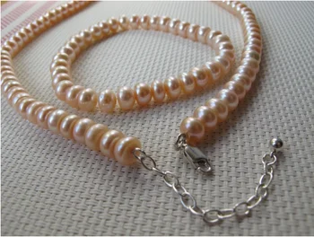 

8-9mm Peach Freshwater Pearl 925 Sterling Silver Bracelet and Necklace Set B&N13