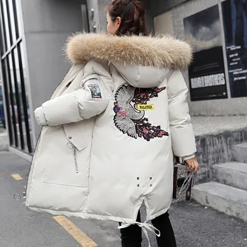 

2020 Long Jacket Women Dames Jassen Winter Coat Embroidery Cotton Parka Manteau Femme Hiver Warm Plus Size Harajuku Hat Ukraine