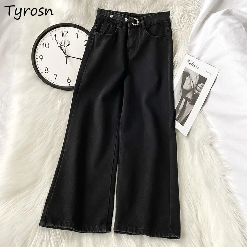 

Black High Waisted Jeans Women Design Button Retro All-match Loose Wide Leg Denim Trousers Vintage Streetwear Bottoms Stylish BF