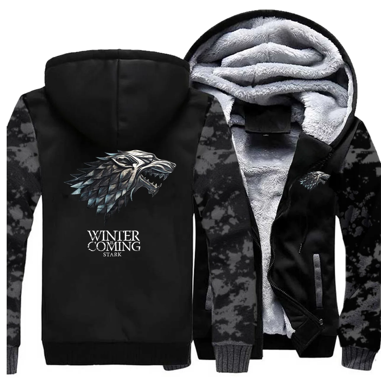 Game of Thrones Jackets Men Wolf House Stark Winter Is Coming Hoodies Sweatshirt Men Winter Thick Coats Sportswear Camo Outwear