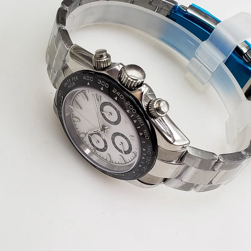 Кварцевые мужские часы 39 мм, хронограф, сапфировое стекло, чехол из нержавеющей стали, светящиеся часы 01
