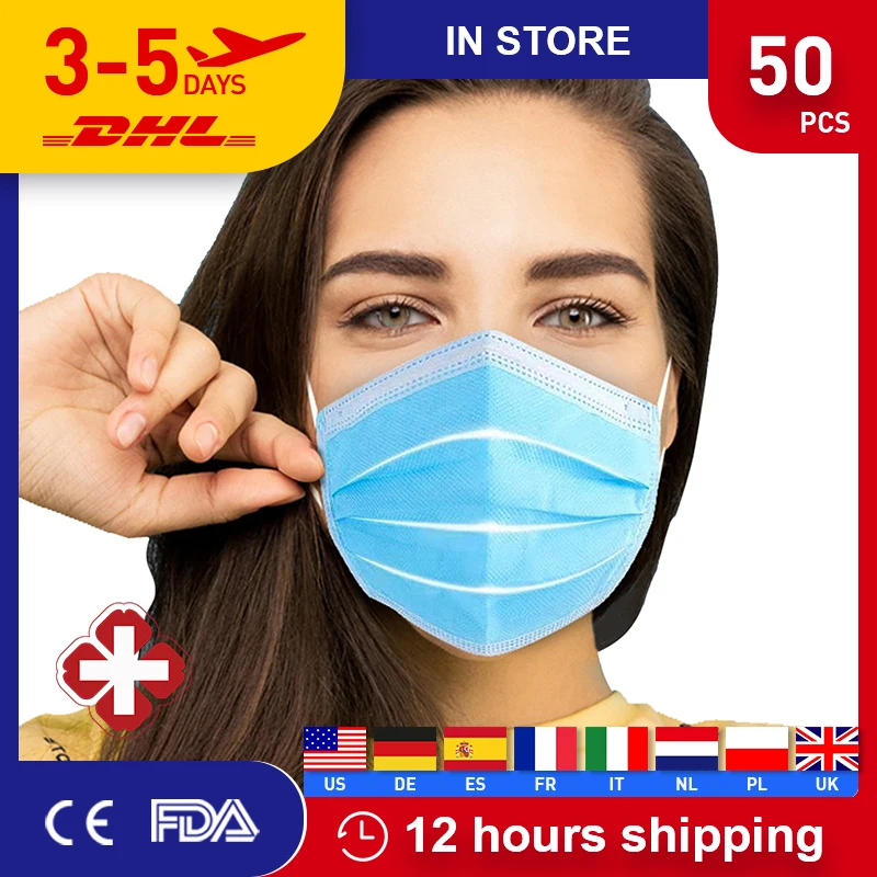 

DHL 50pcs Non-woven 3 layers Anti-dust KN90 Masks Disposable Safe Breathable Face Mouth Mask Kids Adult Ear loop Filter Masks