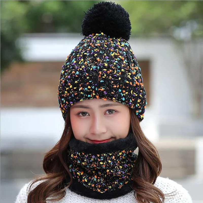 Winter Knitted Hat Women Scarf Caps Mask Gorras Bonnet Warm Winter Hats For Girls Skullies Beanies