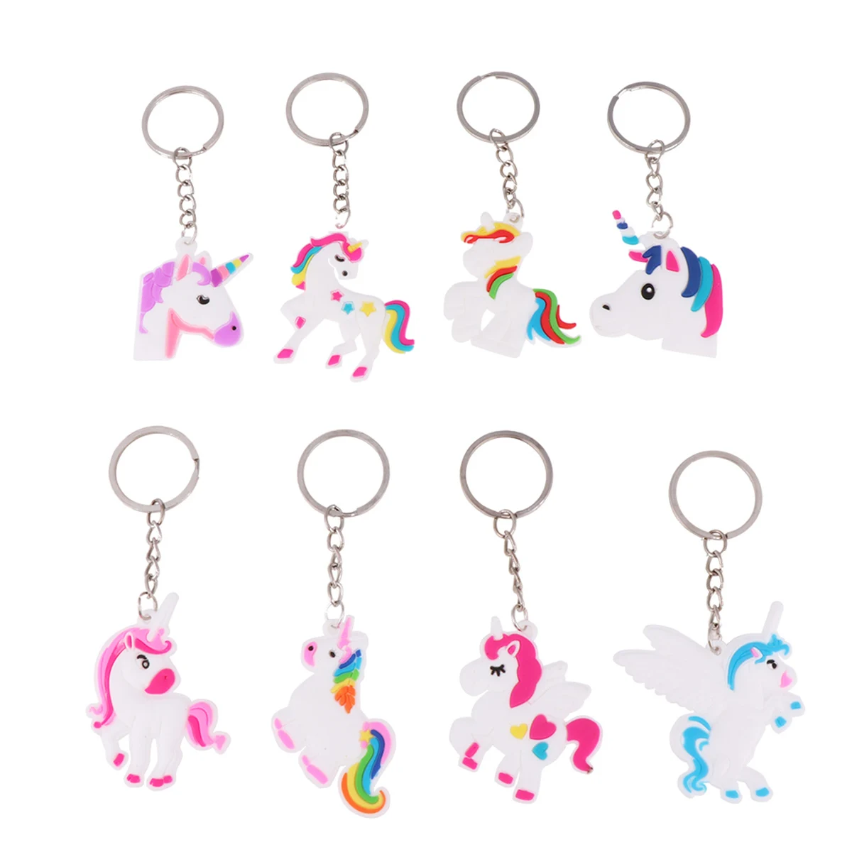 

48pcs Keyrings Cartoon Cute Flexible Glue Unicorn Unique Keychains for Bags Keys