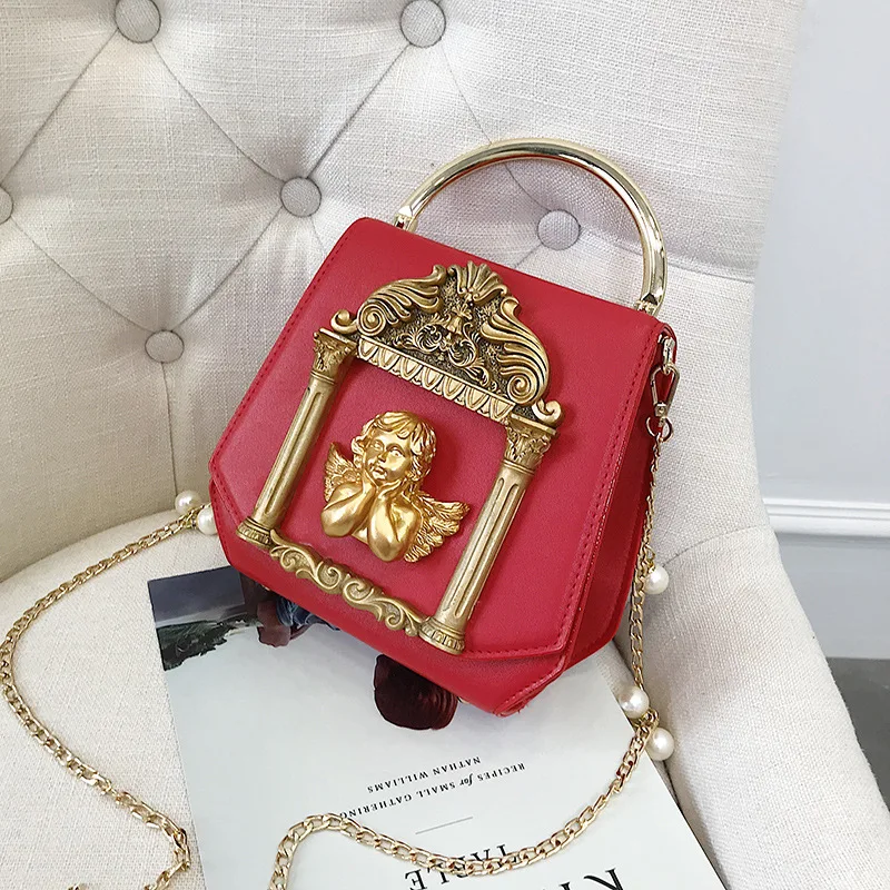 

Fashion Korean version of retro women's bag angel pattern decoration small square bag single shoulder oblique span women's bag