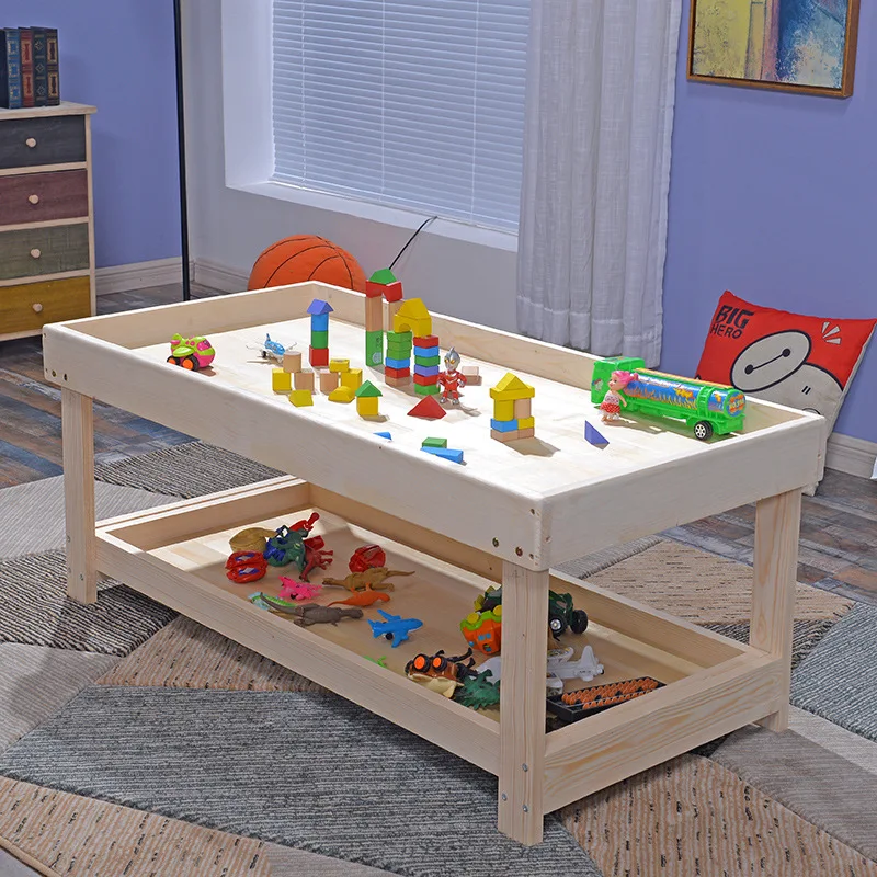 

Solid Wood Sand Table Toy ji mu zhuo Study Table Children's Table shou na zhuo Multi-functional Children's Table Compatible lega