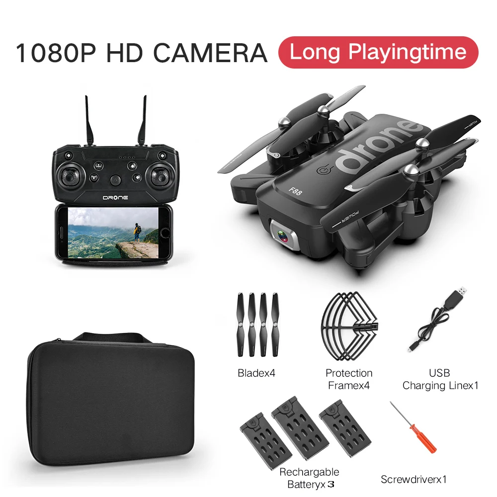 1080P Bag 3B F88 беспилотный Радиоуправляемый летательный аппарат-Квадрокоптер на дистанционном управлении складной Портативный Wi-Fi Дроны с 4K широкоугольный объектив высокого разрешения с видео в режиме реального времени Камера режимом удержания высоты Drone - Цвет: 1080P Bag 3B