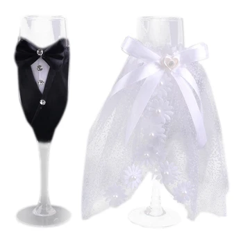 

Creative Gift Bridal and Groom Lace Dress Champagne Flutes Wedding Glasses Set Cup Toasting Goblet Wedding Home Hotel Decoration