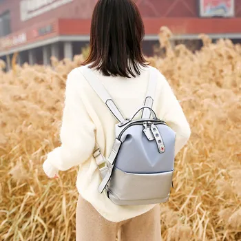 

small backpack leather women girls patchwork waterproof backpack women travel black sac a dos femme en cuir #G2