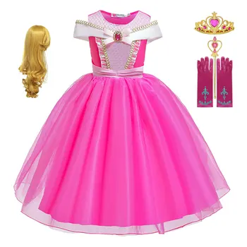 

Girls Aurora Princess Costumeup Clothes Children Off Shoulder Ankle Length Sleeping Beauty Halloween Cosplay Party Pageant Dress